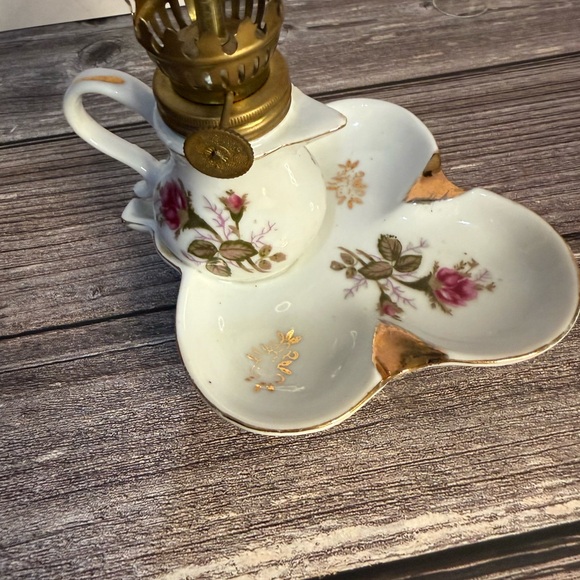 Vintage Nanco Mini Oil Lamp Finger Loop Porcelain Lantern Pink Rose Japan - Picture 5 of 10